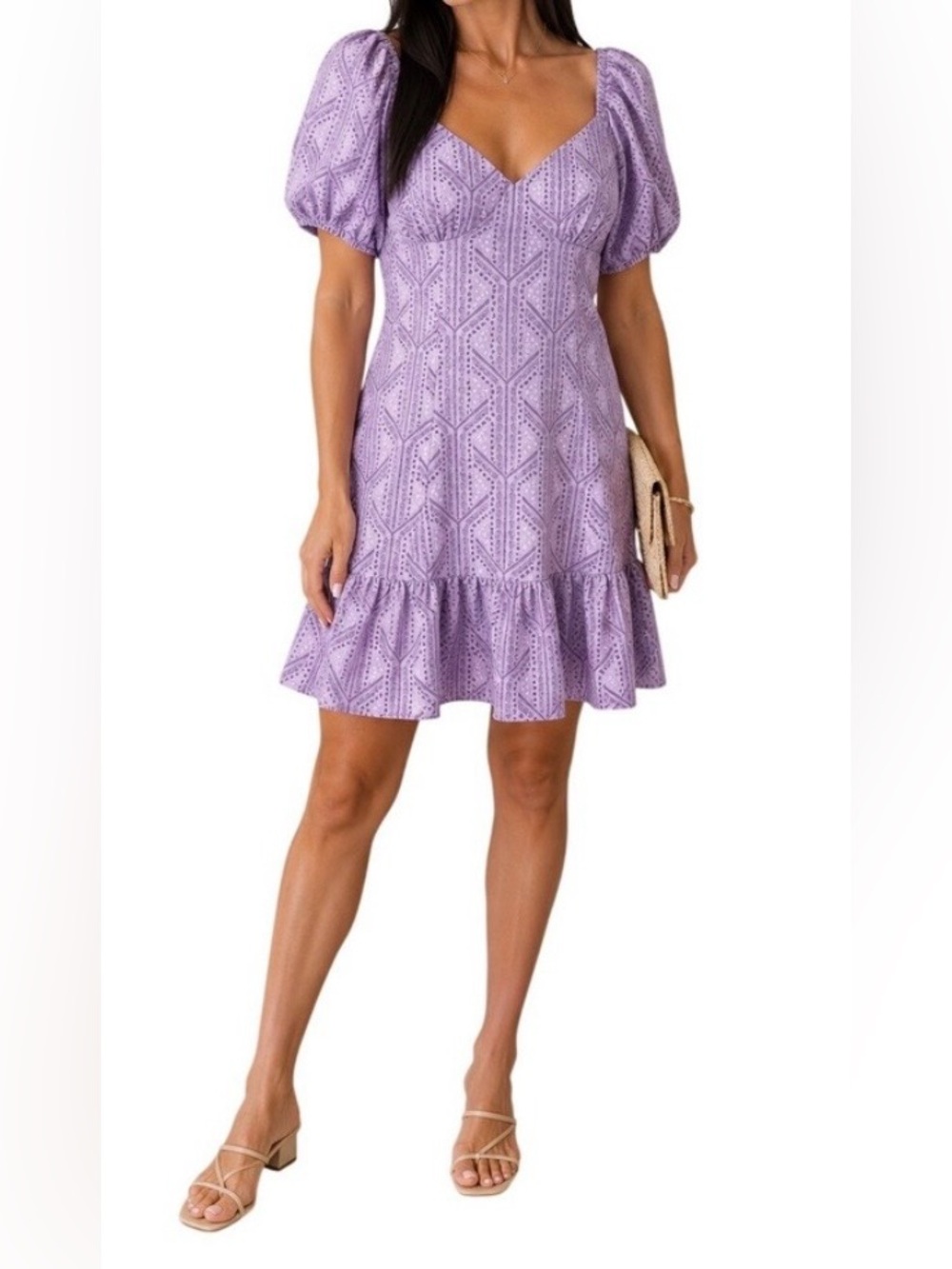 Laundry By Shelli Segal Lavender Puff Sleeve Ruffle Dress